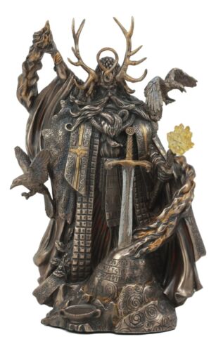 Arthurian Legend Wizard Merlin With Excalibur Sword Statue Magic Fire Prophet