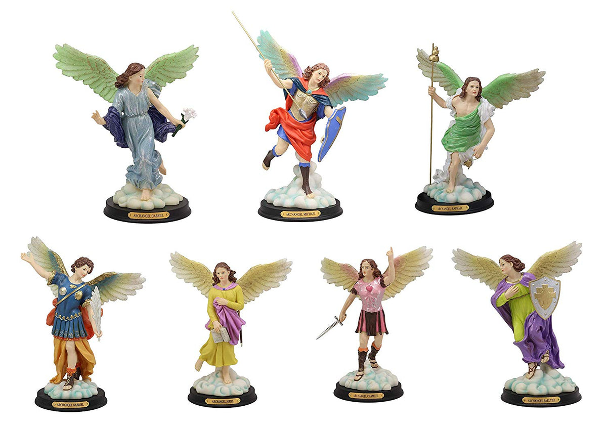 Ebros Kabbalah Tree of Life Catholic Colorful Archangels Statue Set of 7 10"H