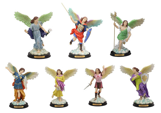 Ebros Kabbalah Tree of Life Catholic Colorful Archangels Statue Set of 7 10"H