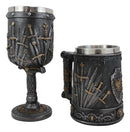 Set of 2 Medieval Dragons Iron Throne Of Valyrian Steel Swords Wine Goblet & Mug