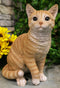 Lifelike Sitting Orange Tabby Cat Statue 12"Tall With Glass Eyes Animal Decor