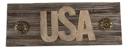 Rustic Western Patriotic USA Wooden Word Sign With Shotgun Shells Wall Decor