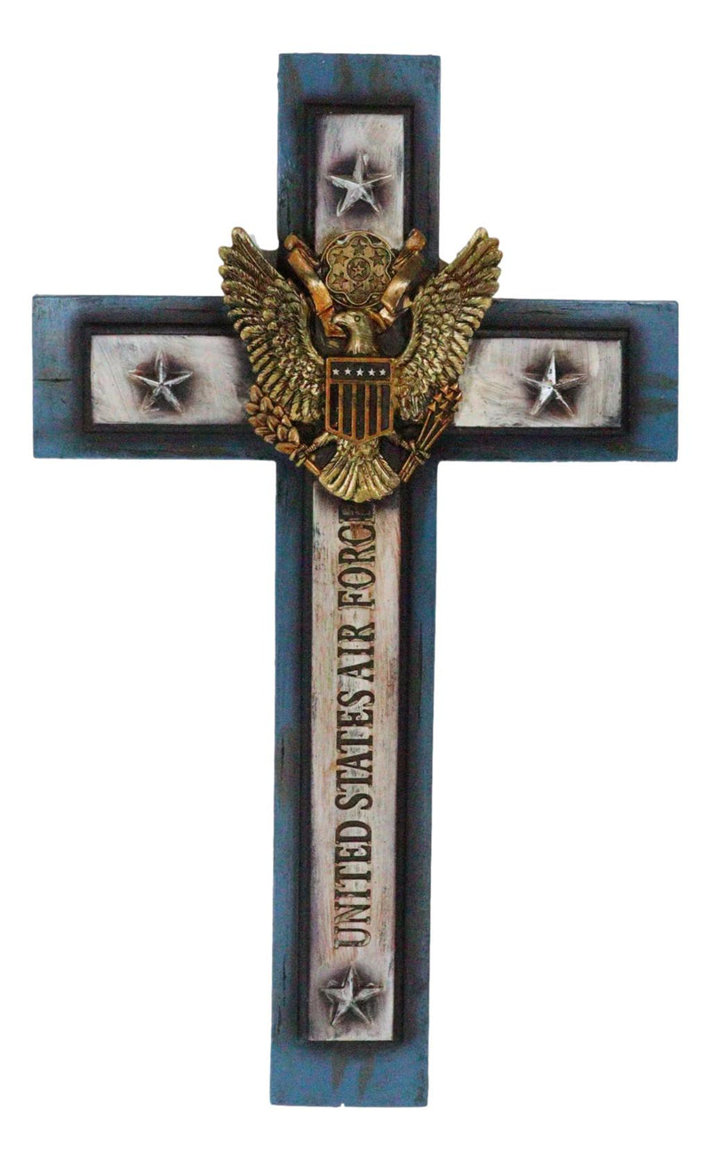 Large Western USA Air Force Patriotic Bald Eagle Emblem Blue Memorial Wall Cross