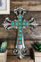 Southwestern Silver Tuscan Fleur De Lis Scrollwork Turquoise Rocks Wall Cross