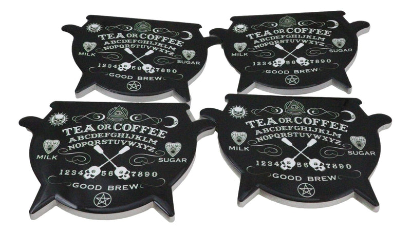 Set Of 4 Wicca Occult Ouija Spirit Board Cauldron Cork Backed Ceramic Coasters