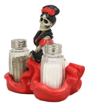 Ebros Day Of The Dead Spicy Danza De Dama Senorita Red Skeleton Lady Dancer Salt And Pepper Shakers Holder Display Figurine Set 6.25" Wide Halloween Graveyard Spooky Macabre Skulls Skeletons Sculpture