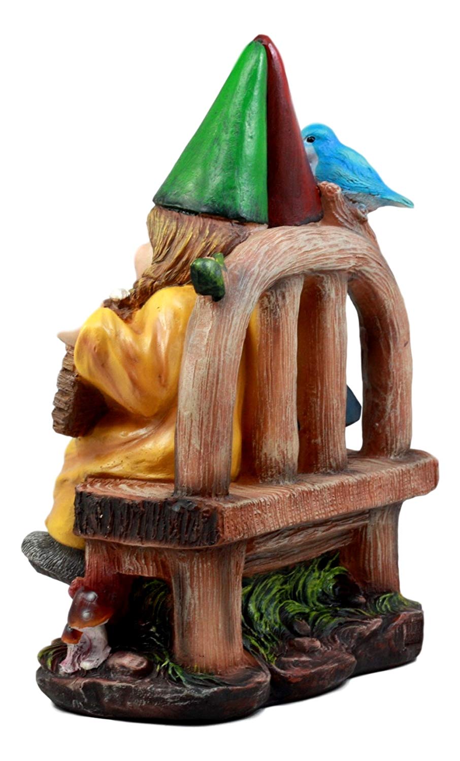 Ebros Gift Whimsical Mr & Mrs Gnome Sitting On Rustic Chair with Blue Bird Statue Grow Old with Me Guest Greeter Patio - Ebros Gift