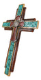 Rustic Western Ornate Concho Turquoise Scroll Layered Faux Leather Wall Cross