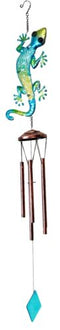 Ebros Green Camouflage Gecko Lizard Whimsical Copper Metal Wind Chime 40" Long