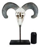 Realistic Bighorn Sheep Ram Head Skull Rustic Sculpture On Pole Stand 18"H