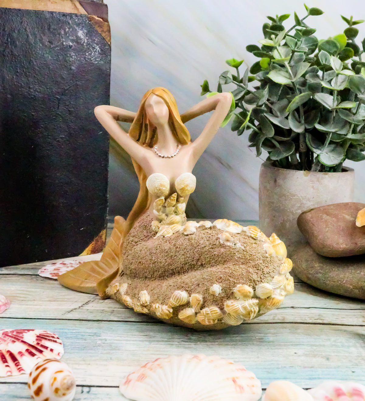 Ebros Nautical Sand Brown Abstract Mermaid With Sea Shell Ornaments Figurine