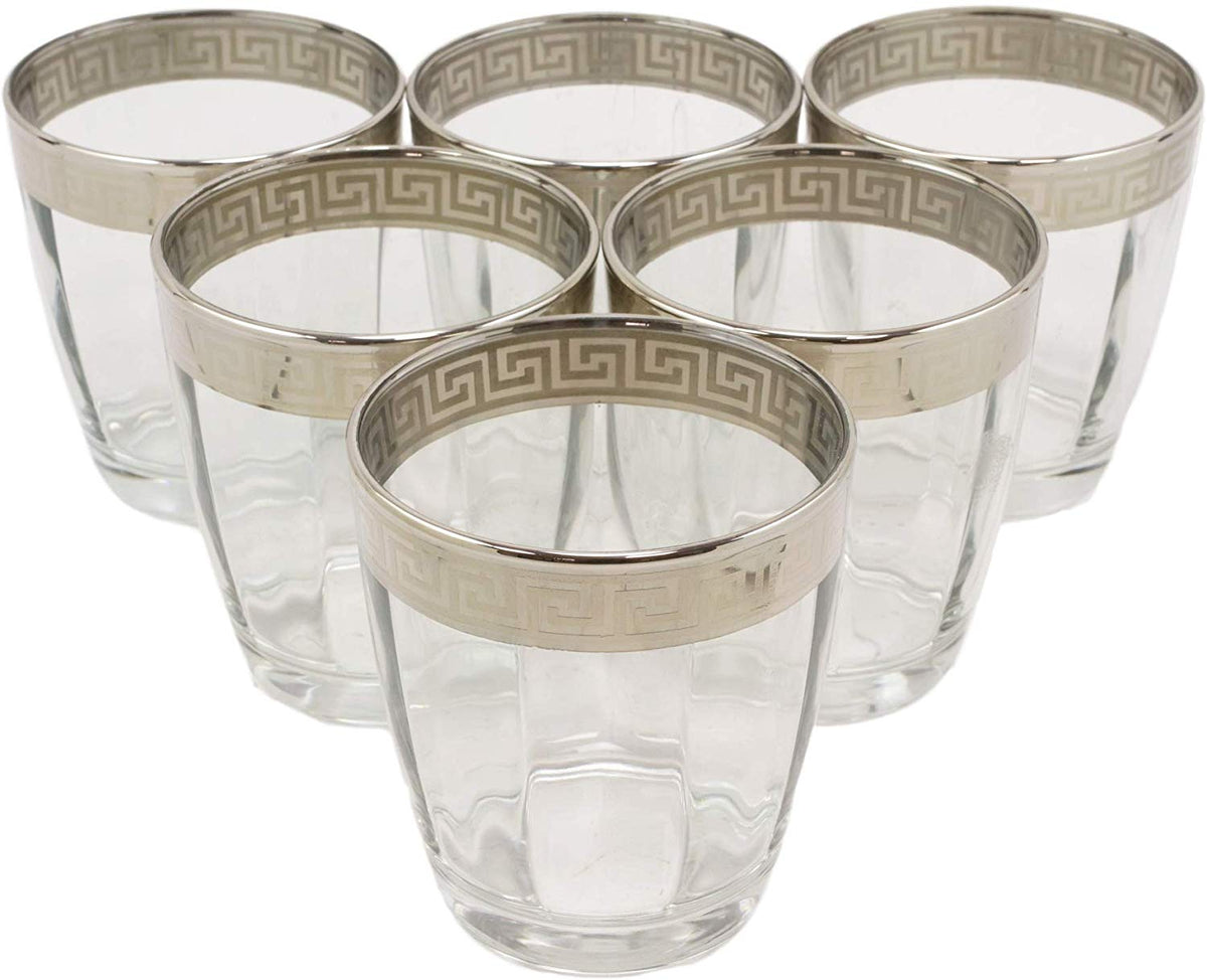 Ebros Set of 6 Double Old Fashioned Tumbler Glass With Greek Rim Accent 12oz