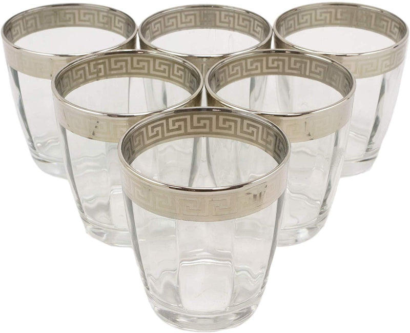 Ebros Set of 6 Double Old Fashioned Tumbler Glass With Greek Rim Accent 12oz
