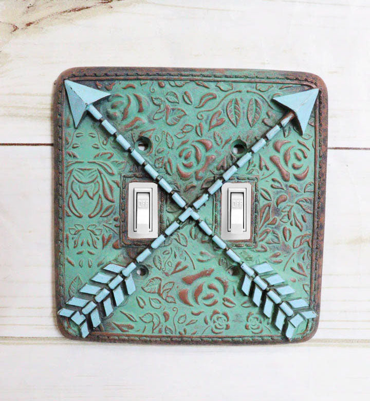 Indian Turquoise Crossed Arrows Friendship Wall Double Toggle Switch Plates Set