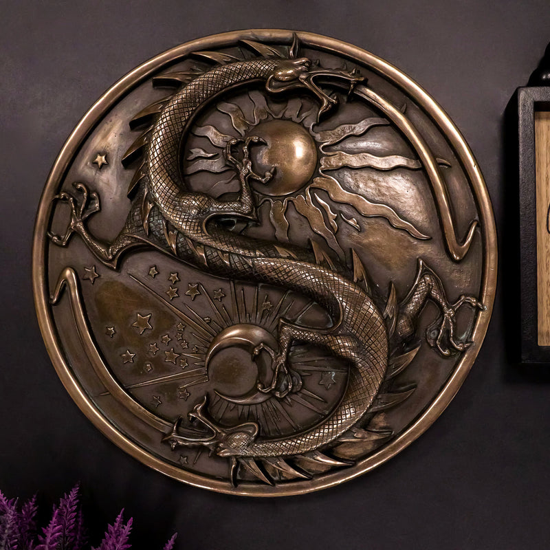 Double Dragon Alchemy Night And Day Yin Yang Astrology Fusion Wall Plaque Decor