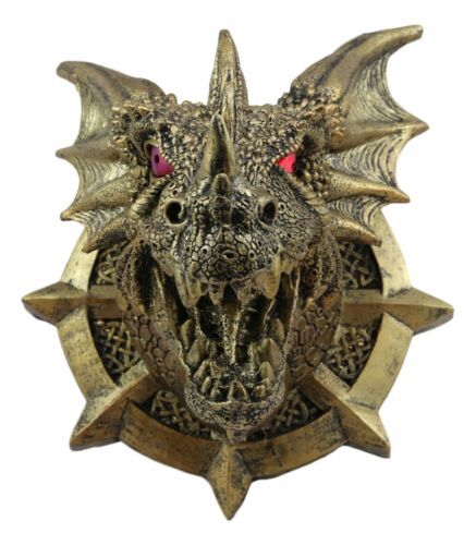 Ebros Castle Dungeon Chained Golden Dragon Wall Plaque Decor Color Changing LED Eyes