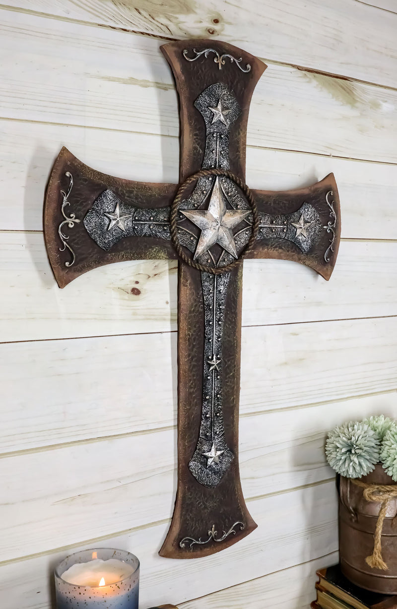 Rustic Western Lone Star With Braided Ropes and Scroll Lace Layered Wall Cross