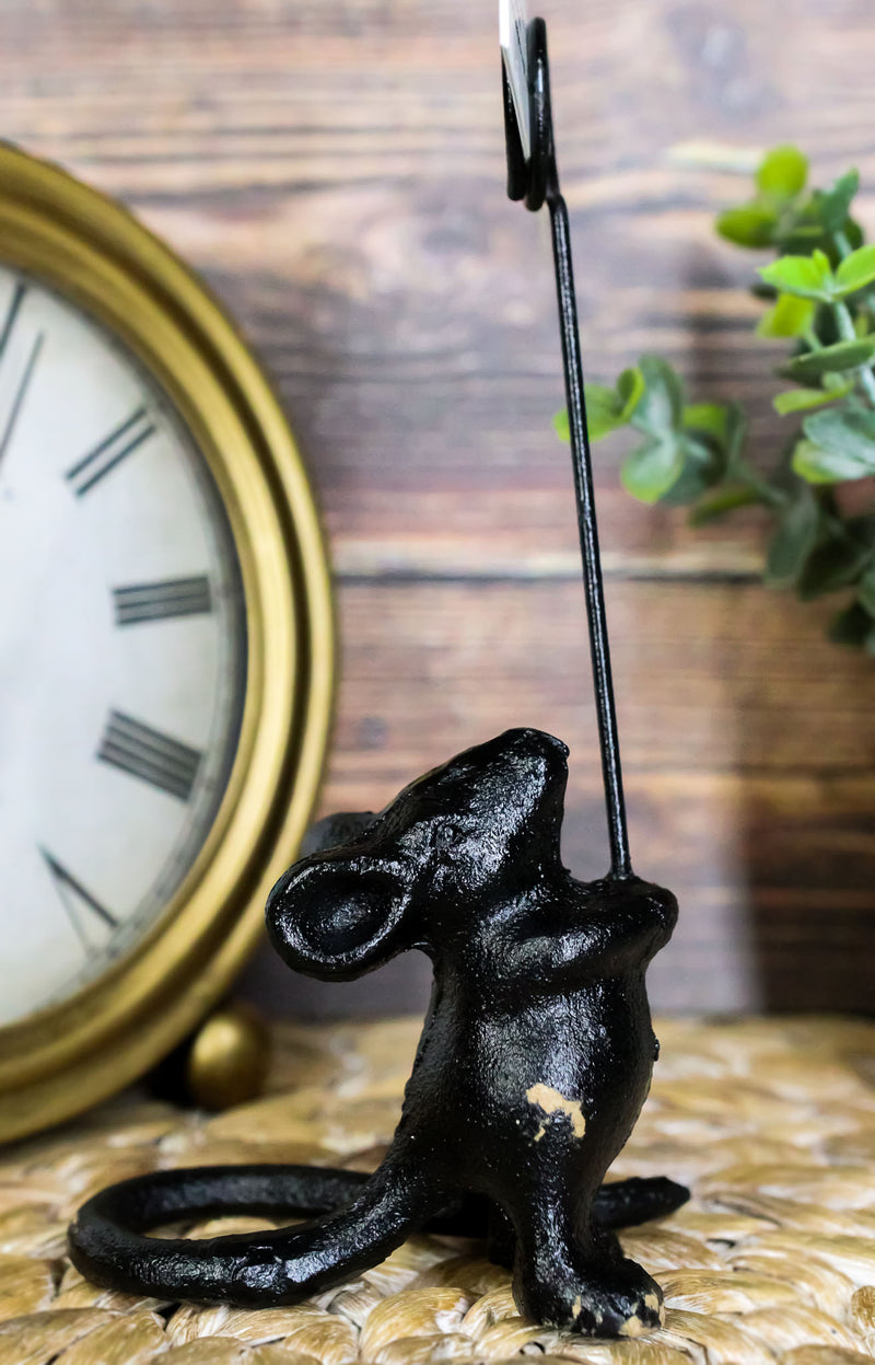 Pack Of 2 Cast Iron Black Standing Mouse Hamster Note Or Card Holder Paperweight