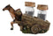 Country Western Brown Horse Pulling Cart Wagon Salt Pepper Shakers Holder Set