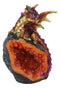 Metallic Red Iridescent Wyrmling Dragon On Faux Geode Crystal Rock Figurine 4"H