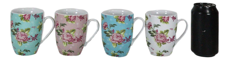 Ebros Victorian Floral Blossoms Porcelain 8oz Mug 4"Tall Coffee Tea Cup Set of 4 - Ebros Gift