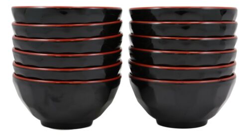 Contemporary Ridged Red Black Melamine Small 8oz Rice Miso Soup Bowl Set Of 12