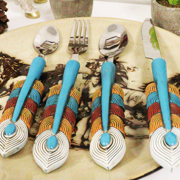 Southwest Chic Indian Turquoise Feather Flatware 4 Spoon Teaspoon Fork–  Ebros Gift