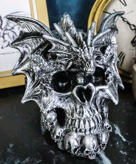 Flying Dragon On Ossuary Morphing Skull with Celtic Tribal Patterns Figurine - Ebros Gift