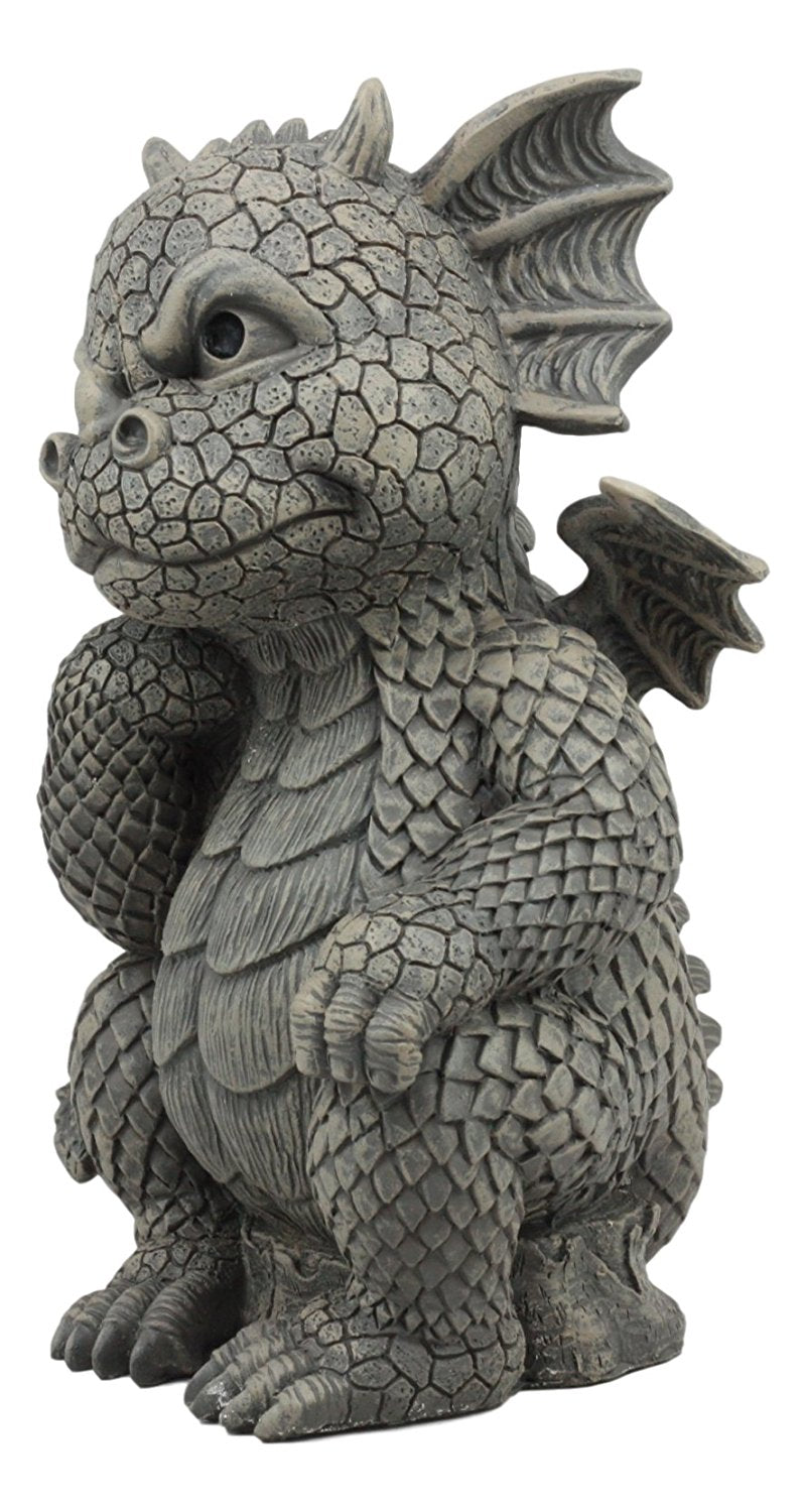 Ebros The Thinker Whimsical Garden Dragon Statue 10"H Cute Baby Dragon Winking Eye