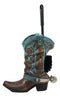 Ebros Rustic Vintage Western Turquoise Faux Leather Cowboy Boot with Spur Toilet Bowl Cleaner Brush and Base Holder 16.5" Tall Bathroom Gift 2 Piece Set Cowboys Cowgirls Boots Accent Decor