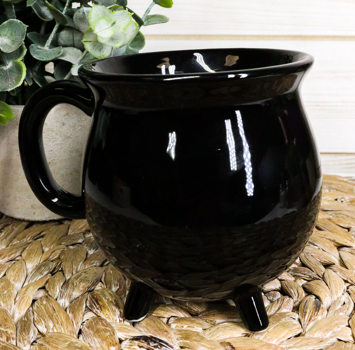 Ceramic Wicca Hocus Pocus Witch Potion Broil Black Cauldron Mug Cup With Handle - Ebros Gift