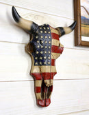 Western Patriotic US American Flag Steer Bison Bull Cow Skull Wall Decor Plaque