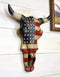 Western Patriotic US American Flag Steer Bison Bull Cow Skull Wall Decor Plaque