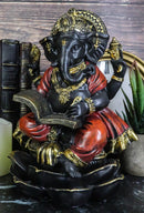 Vastu Hindu God Ganesha Seated On Lotus Writing Mahabharata Scrolls Figurine