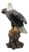 Large 21"H American Pride Bald Eagle Perching On Tree Stump Statue Patriotic Art