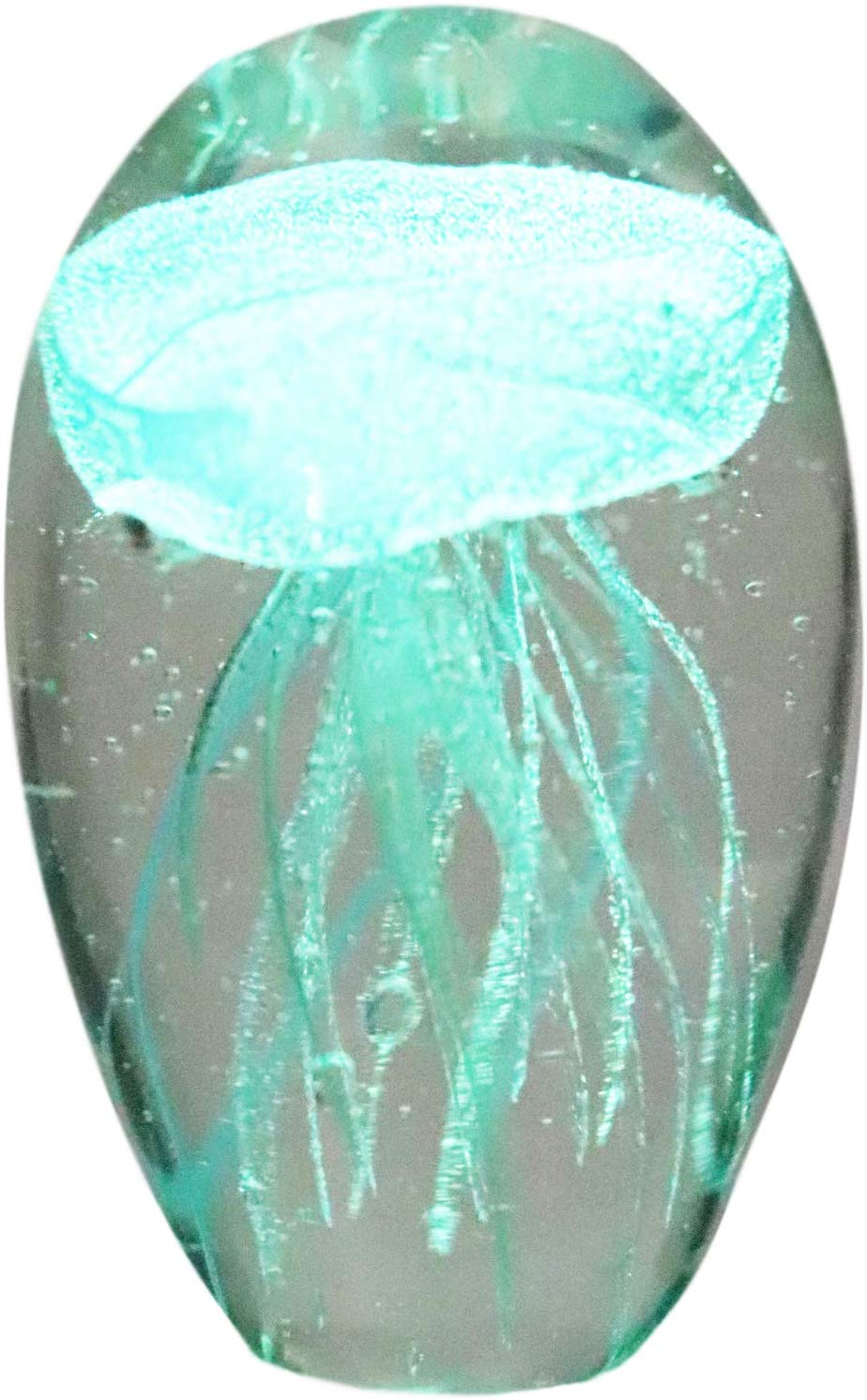 Ebros Gift Nautical Teal Blue and Green Hand Blown Glass Art Glow in The Dark Jellyfish Figurine Coastal Ocean Under The Sea Paperweight Office Desktop Table Decor Accent