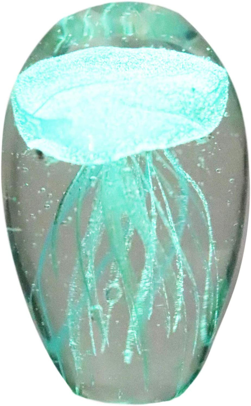 Ebros Gift Nautical Teal Blue and Green Hand Blown Glass Art Glow in The Dark Jellyfish Figurine Coastal Ocean Under The Sea Paperweight Office Desktop Table Decor Accent
