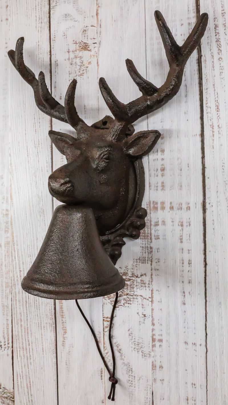 Cast Iron Rustic Vintage Western Buck Stag Deer Antlers Wall Dinner Yard Bell
