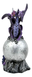 Small Midnight Terra Dragon Guardian On Silver Moon Orb Figurine Myth & Legends