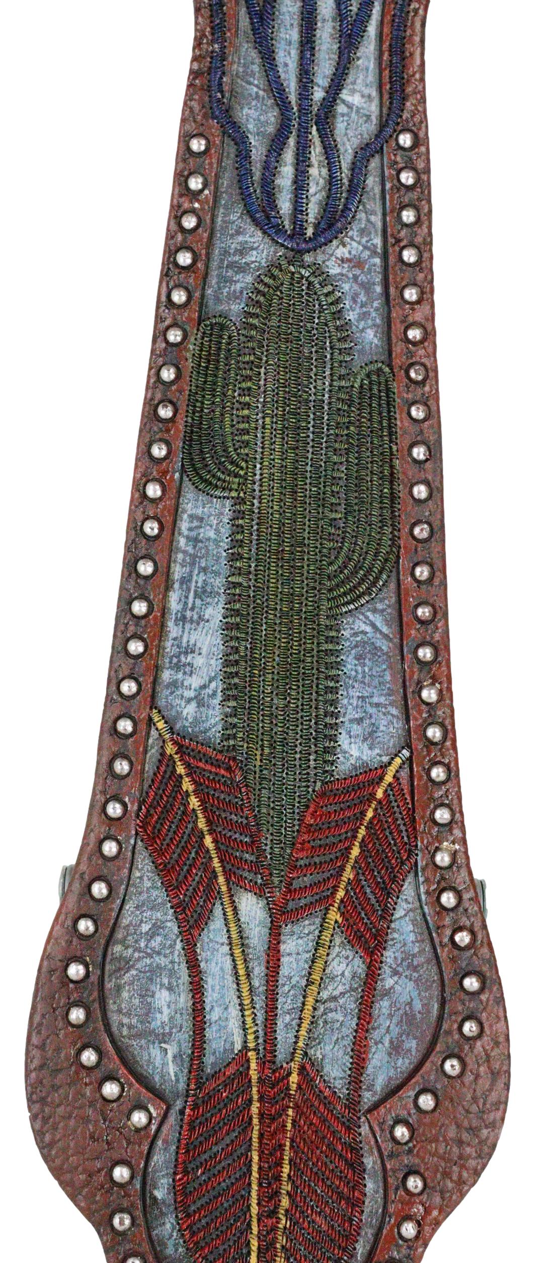 Rustic Western Texas Longhorn Cow Desert Cactus Faux Leather Wall Cross Decor