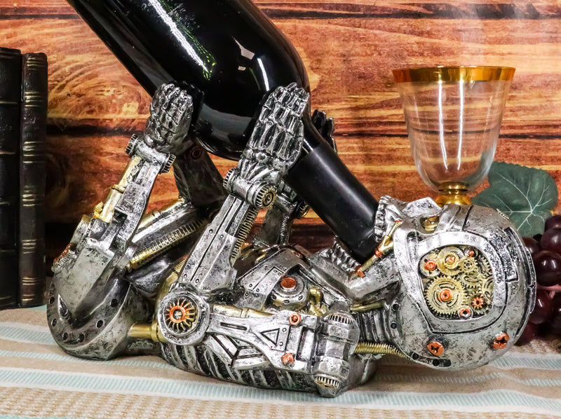 Ebros Steampunk Cyborg Robotic Terminator Skeleton Wine Bottle Holder 9.5"L