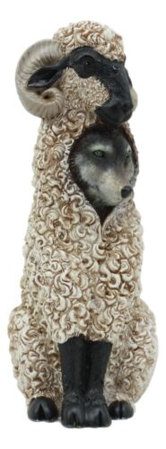 Ebros Dupers Collection Wolf in Sheep Clothing Statue 5.75" Tall Crafty Wild Direwolf in Ram Sheep Costume Decor Figurine Collectible - Ebros Gift