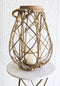 19"H Rustic Farmhouse Teardrop Woven Rattan Candle Lantern With Jute Rope Handle