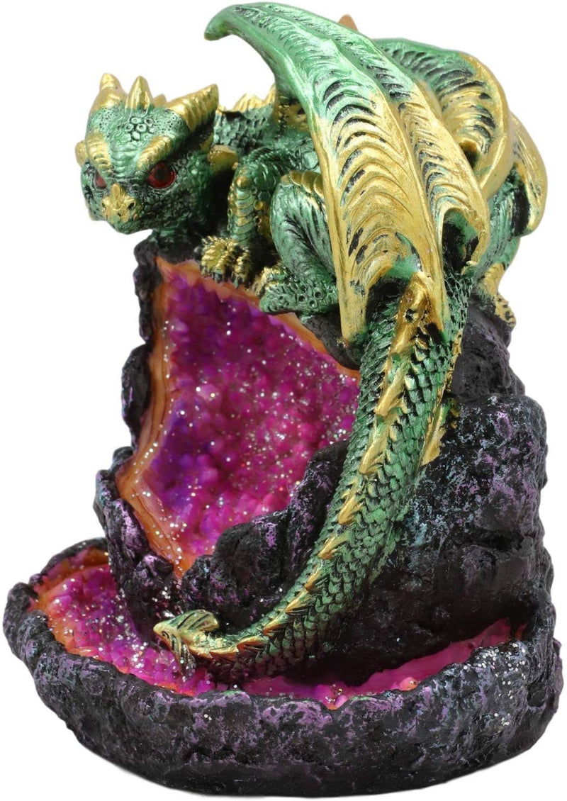 Ebros LED Light Wyrmling Dragon On Crystal Geode Backflow Incense Cone Burner