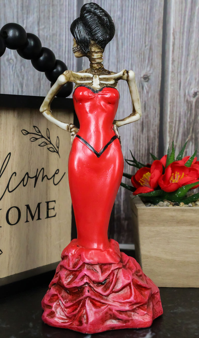 Ebros Day Of The Dead Rose Diva Lady In Red Ballroom Gown Skeleton Statue 8.5"H