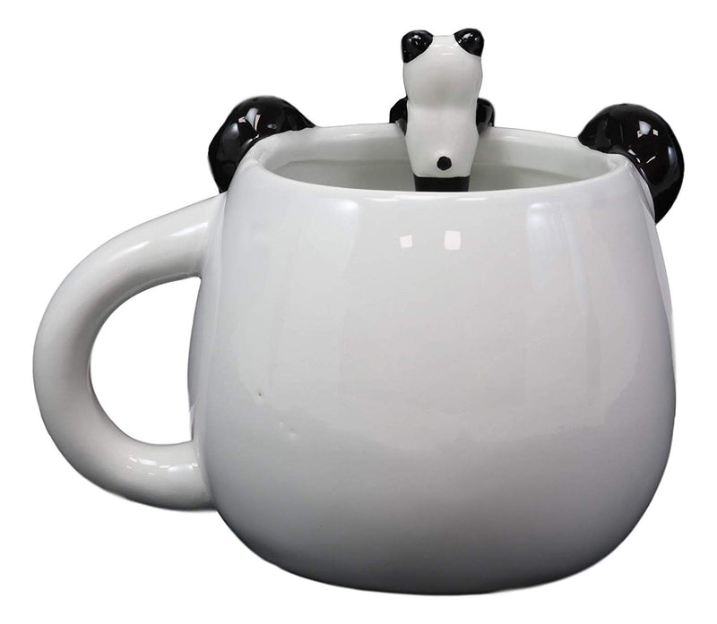 Ebros Whimsical China Giant Panda Ceramic Coffee Mug Cup With Spoon Set 16oz