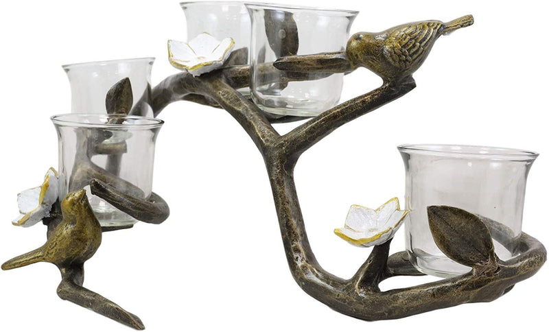 Ebros Aluminum Lovebirds On Branch with Twigs Votive Candelabra Candle Holder