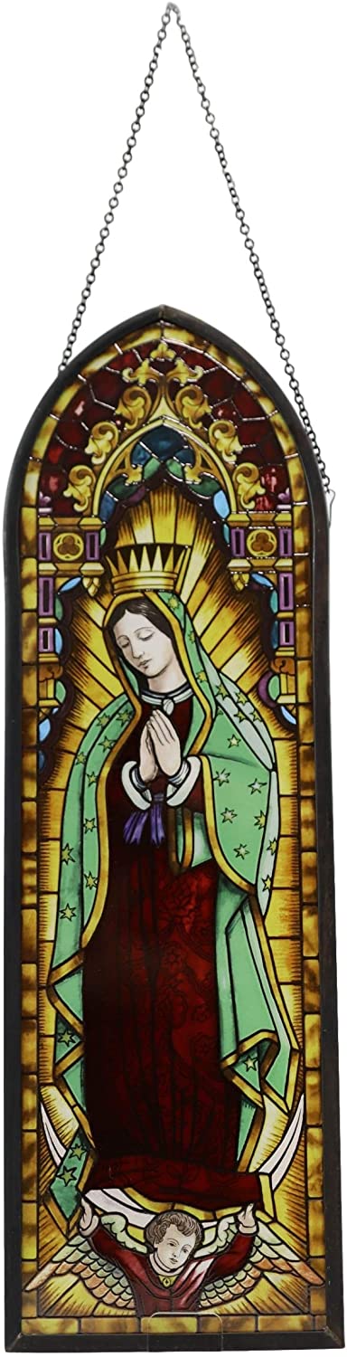 Ebros Frank Lloyd Wright Lady of Guadalupe Virgin Mary Stained Glass Wall Decor - Ebros Gift