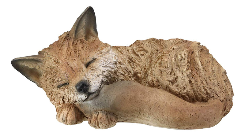 Ebros Realistic Faux Driftwood Finish Design Baby Fox Cub Sleeping Resin Statue 10" Long Crafty Animal Foxes Decor Figurine Rustic Outdoors Western Decorative Sculpture