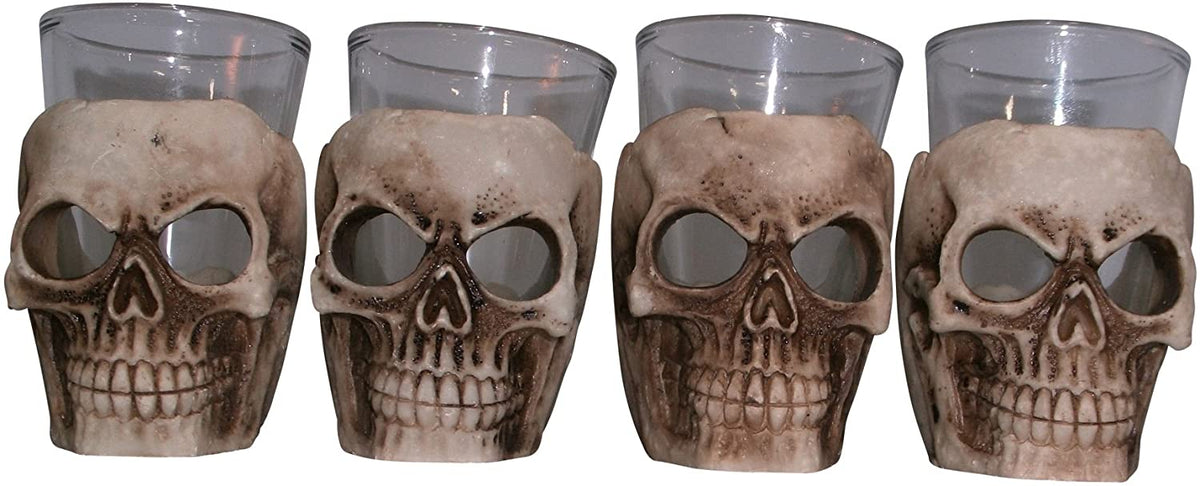Skull Shot Glass Set of 4 Shot Glasses Great for Whiskey Vodka Tequila or Scotch - Ebros Gift